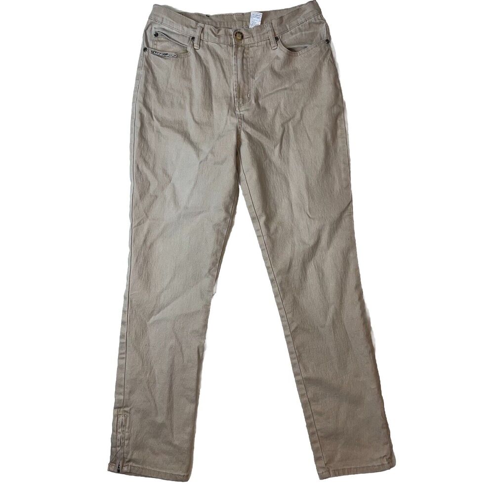 DG2 Diane Gilman Jeans Women 8 Mid Rise Ankle Straight Light Wash Beige Denim